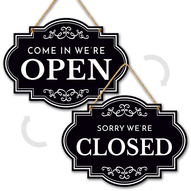 Open Closed Signs for Business - 11x8 Dibond Double Sided Come In Sign or Closed Sign with Rope - Business Open and Closed Sign for Door, Window